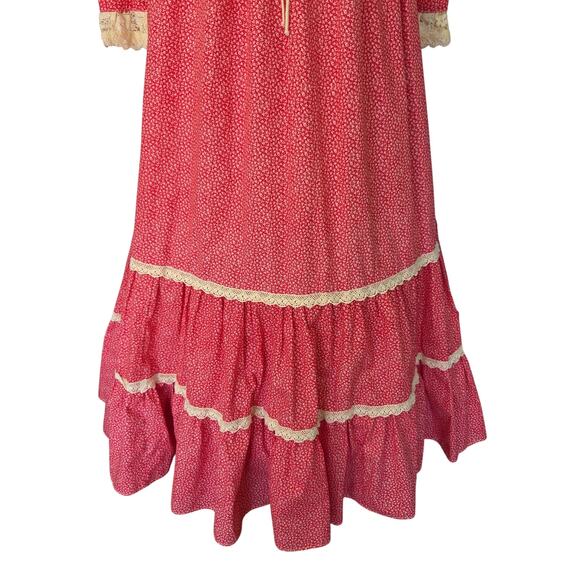 Gunne Sax Red Floral Corset Maxi Dress Size 9 Vintage 70s Prairie Lace Up - Picture 5 of 12